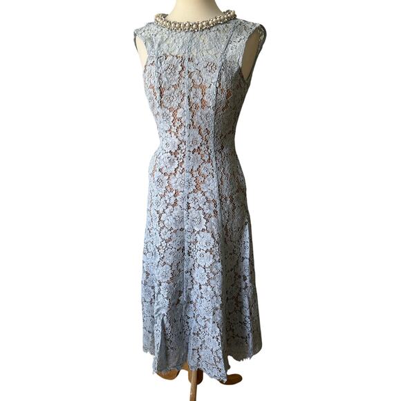 Self-Portrait Blue Fine Lace Pearl Midi Dress - Picture 7 of 14